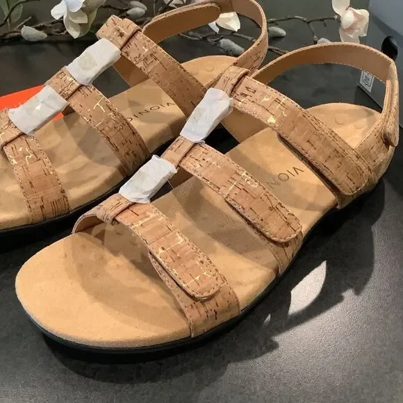 Vionic Shoes Vionic Amber Gold Metallic Cork Strappy Beaded